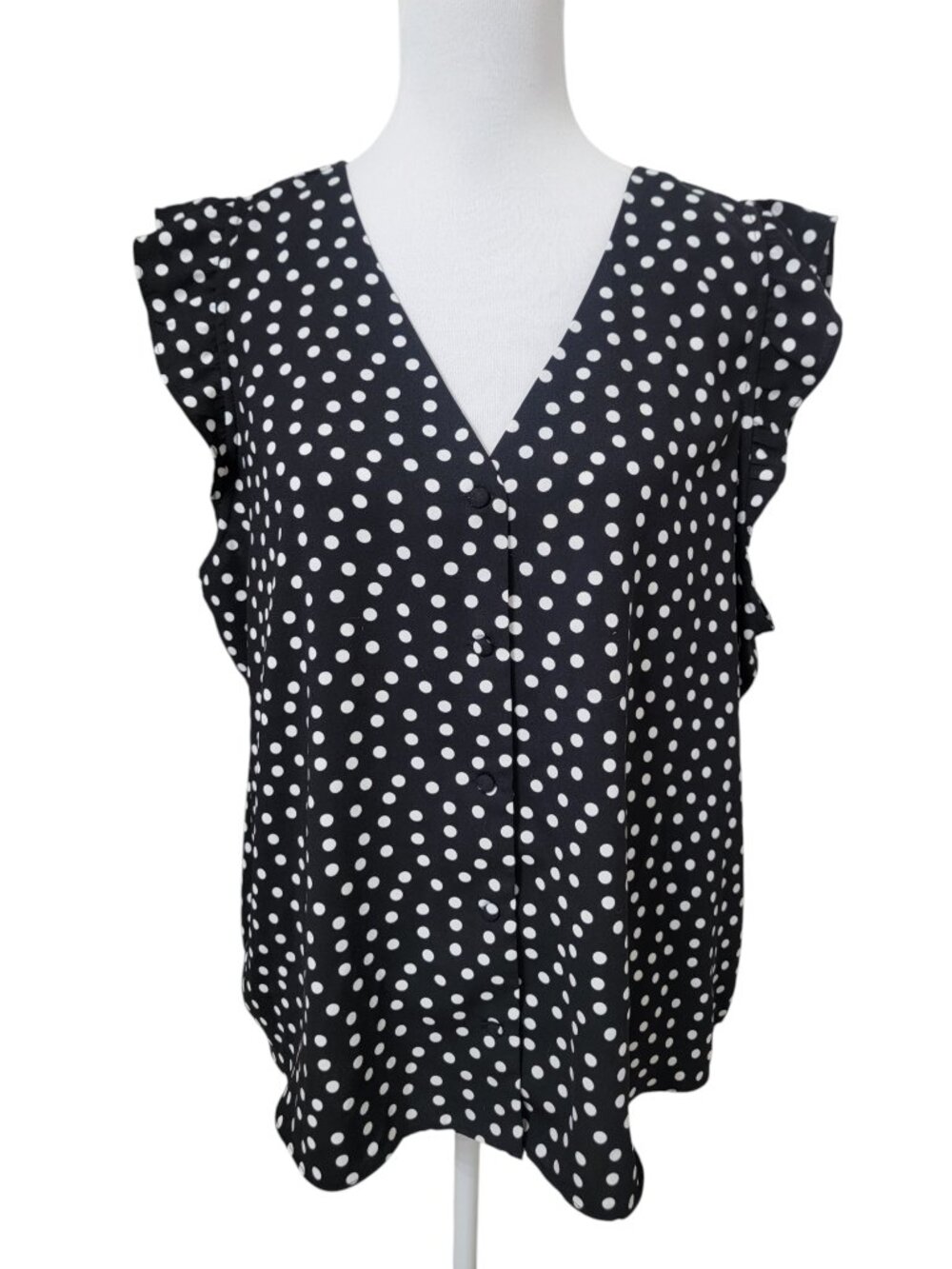 LC Lauren Conrad Size XXL Black with White Polka Dot Flutter Sleeve Blouse